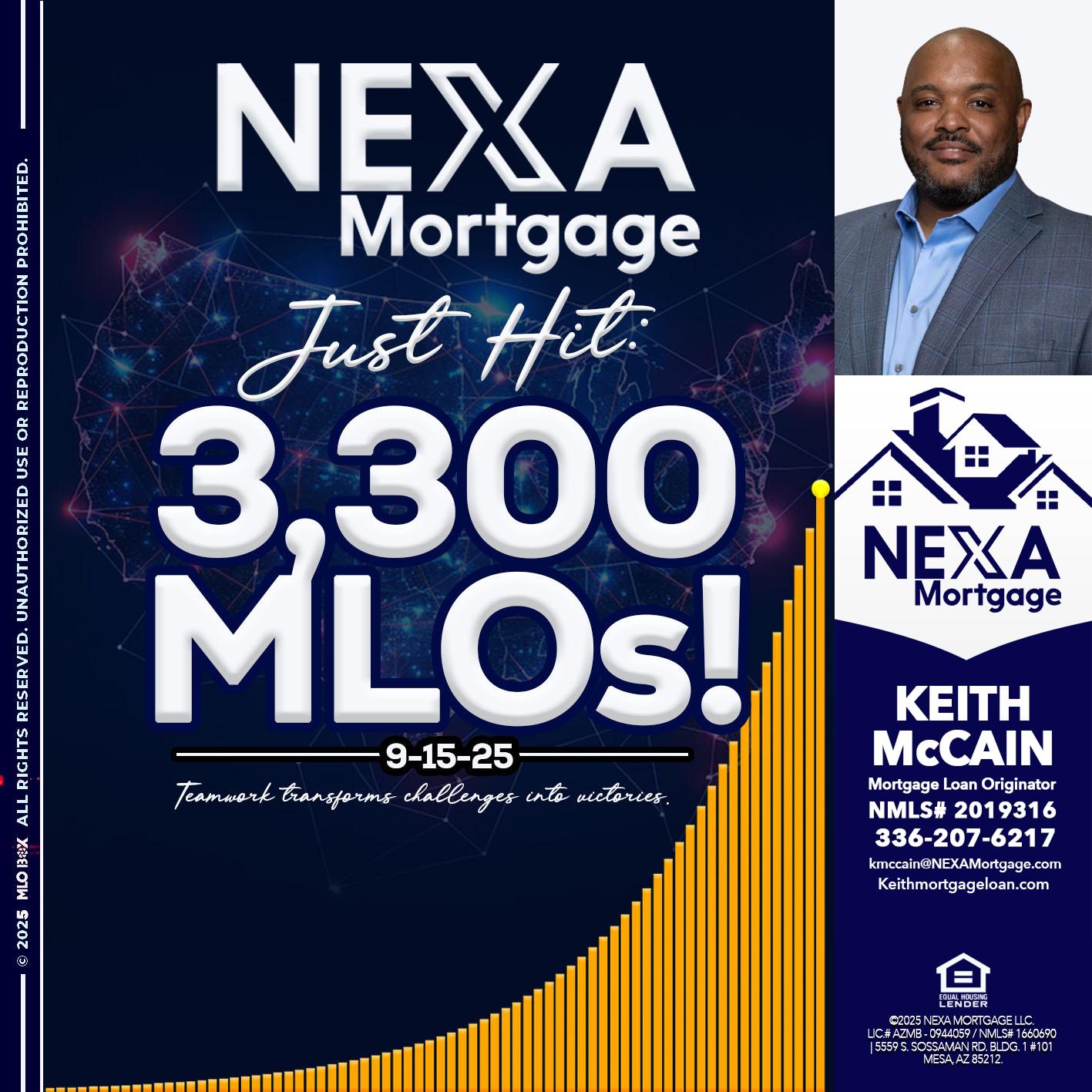 NEXA JUST HIT 3300 MLOS - Keith Mccain -Mortgage Loan Originator